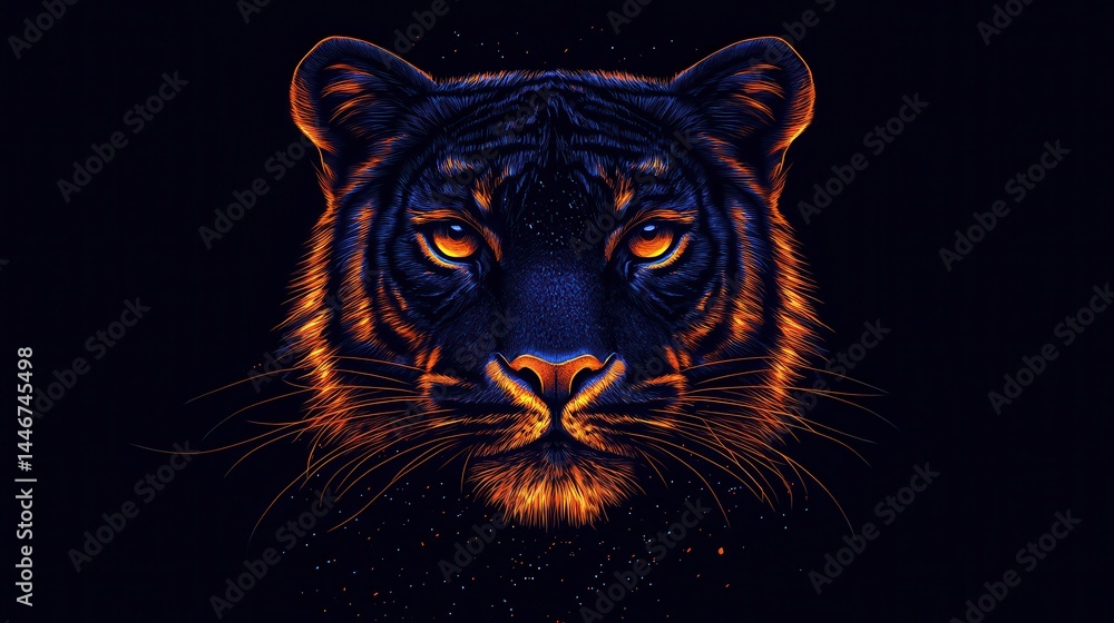 Poster majestic panther portrait with glowing textures against a dark background creating a captivating and