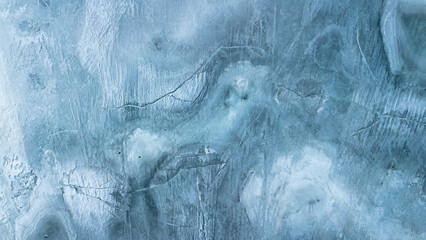 Aerial view of the ice on Taureau Reservoir in April, when it is not full. Quebec, Canada.
