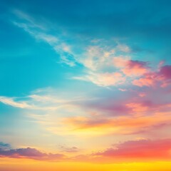 Beautiful sunset sky background with clouds and sun. Nature composition.