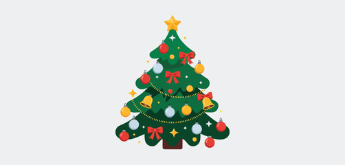 Decorated Christmas Tree Flat Design Illustration