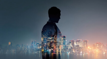 Silhouette person urban night cityscape