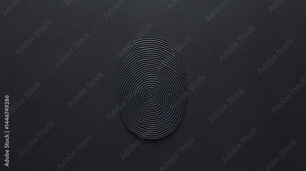 Poster a metallic fingerprint pattern is centered on a dark, textured background, symbolizing identity and 