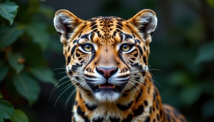 Obraz premium A friendly jaguar with soft glowing spots and a joyful expression.