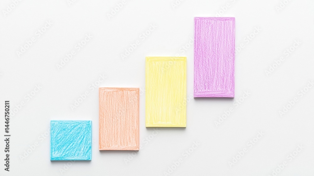 Poster four colored rectangles arranged in ascending order, resembling a bar graph on a white background.
