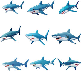Naklejka premium sea shark fish vector set icon 