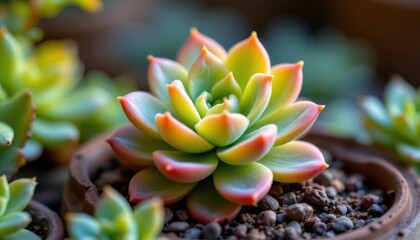 Obraz premium A cute succulent with soft glowing edges and tiny sparkles.