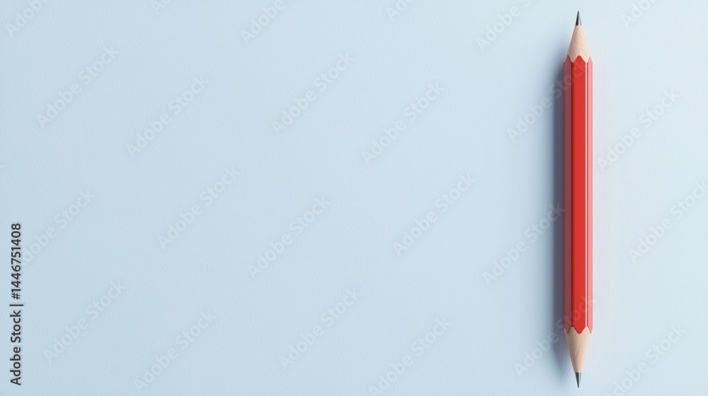 Poster a red pencil with two sharpened ends lies vertically on a light blue background, creating a minimali