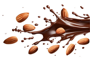 Fototapeta premium Almond Splash In Chocolate Isolated Transparent Background Realistic Food Image