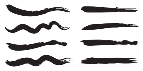 Set of black brush strokes on a white background. Vector illustration, Suitable for use as a texture, Brush paint vector set. Messy ink brush strokes, blots, daubs.