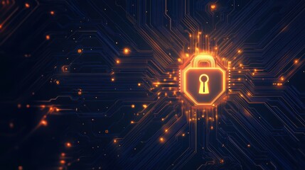 A stunning image of glowing padlock on circuit board symbolizes cyber security. AI powered protection system. Data privacy. Digital defense solution with personalized employee.