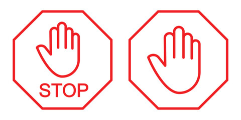 stop sign with hand icon. 