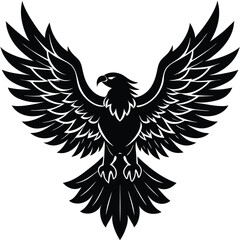 Obraz premium Silhouette of a powerful eagle with spread wings in flight on a white background