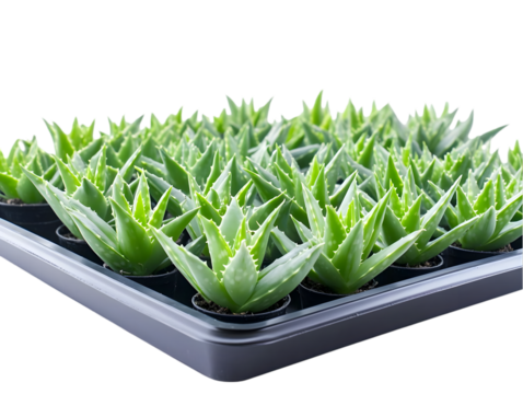 Aloe Vera Plants In Nursery Tray Isolated Background