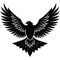 Obraz premium Silhouette of a powerful eagle with spread wings in flight on a white background