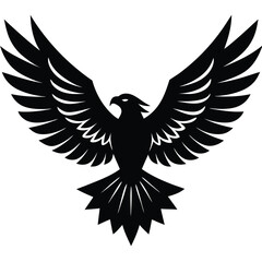 Obraz premium Silhouette of a powerful eagle with spread wings in flight on a white background