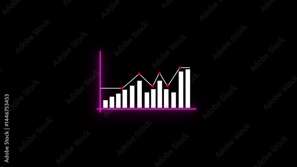 Poster glowing bar graph with trend line animation