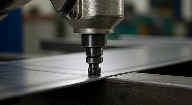 Close-up of Industrial Metal Riveting Process: Precision Engineering and Manufacturing