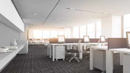 Office space for employees to work and corridor,Work area decorated in loft style,3d rendering
