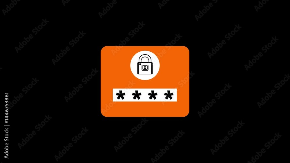 Poster digital security concept with padlock and password on orange