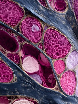 Biopsy image showing rhabdomyosarcoma muscle cells with abnormal cell structure.