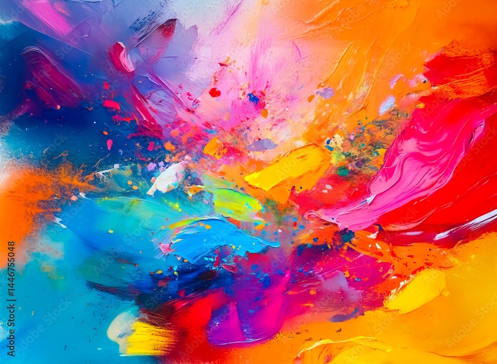 Aufkleber vibrant explosion of color; dynamic interplay of thick, textured paint strokes creates an energetic,