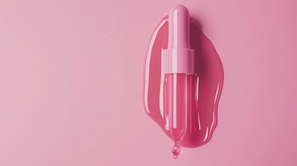 Elegant presentation of a pink dropper with fluid, demonstrating cosmetic texture