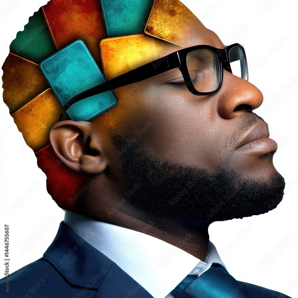 Poster creative double exposure of business concepts merging with technology elements in professional portr