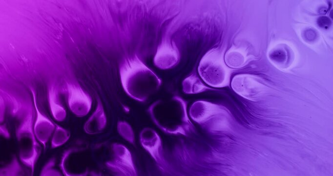 Paper liquid splash. Wet blob. Violet splotch paint drop on purple acrylic flow. Art color blending stream abstract dissolve blur background.