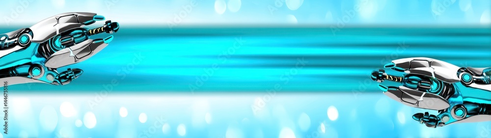 Aufkleber futuristic technology hands reaching out in a double exposure style with dynamic background and blue