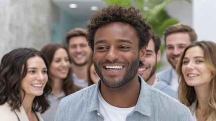 Fototapeta premium Joyful office staff enjoy a shared success, vibrant atmosphere - creativity smiling successful laptop