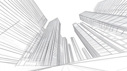Fototapeta premium Perspective architectural drawing of a modern city skyline