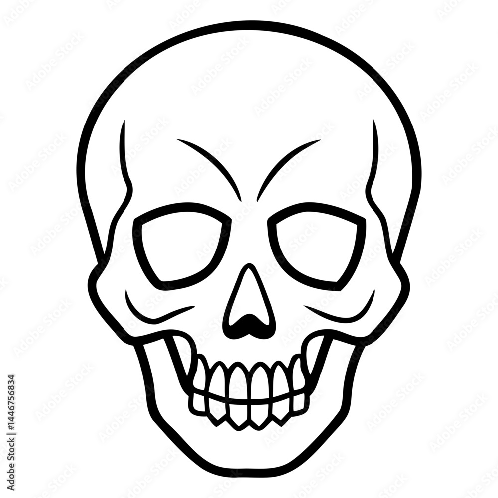 Aufkleber human skull vector drawing with fine line art isolated on a clear transparent background for artisti
