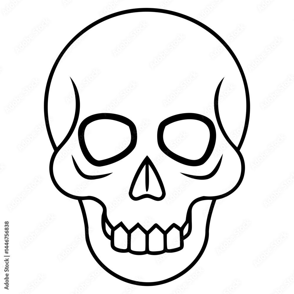 Poster human skull vector drawing with fine line art isolated on a clear transparent background for artisti