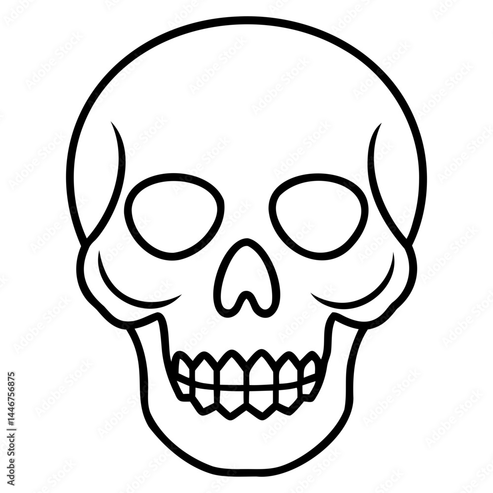 Poster human skull vector drawing with fine line art isolated on a clear transparent background for artisti