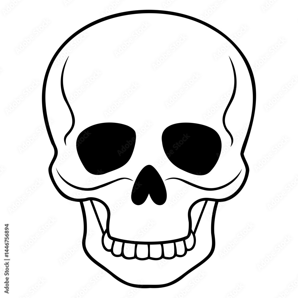 Aufkleber minimal skull outline vector image in black line art style on transparent background for graphic des
