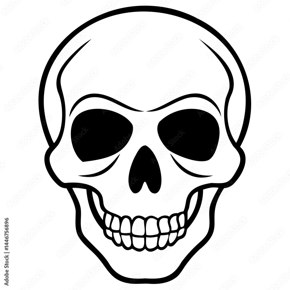 Aufkleber minimal skull outline vector image in black line art style on transparent background for graphic des