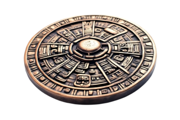 Ancient Mayan Bronze Calendar Coin Illustration Isolated Transparent Background