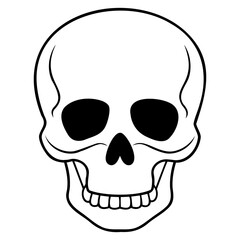 Minimal skull outline vector image in black line art style on transparent background for graphic design use