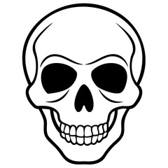 Minimal skull outline vector image in black line art style on transparent background for graphic design use