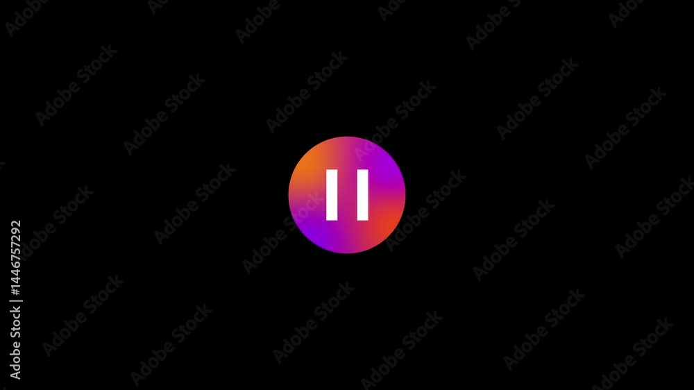 Poster pause icon animation with gradient circle on black background