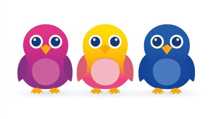 Fototapeta premium CharmingPixelatedAvianTrioWhimsicalBirdCollectionRetroGameArtStyleColorfulFeatheredFriendsUniqueIllustrationHappyCheerfulBirdiesDigitalDesignAdorableBirds