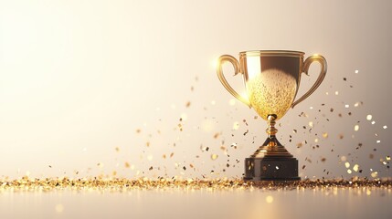 A stunning image of golden trophy cup on white background. Award for winners. Shiny, detailed trophy achievement, success in competition. Illustrates prize for best performance.