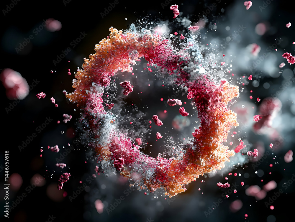 Poster abstract digital art with a circular formation. could be used as a desktop wallpaper or in scientifi