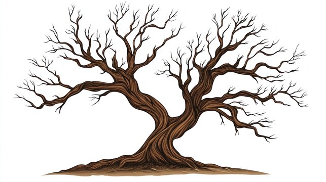 Mature, bare, gnarled tree silhouette