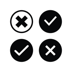 Obraz premium Check Mark and Cross Mark Icons. Simple Black and White Vector Graphics for UI Design
