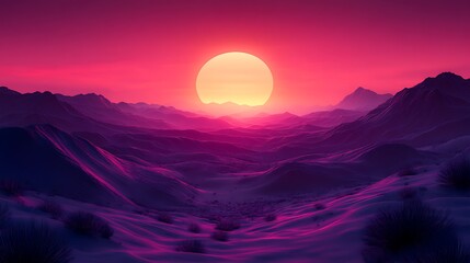 Fototapeta premium Surreal desert landscape with radiant sun