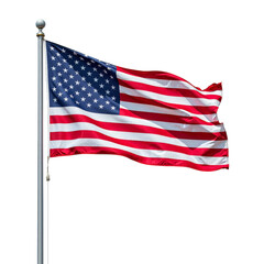 Fototapeta premium Waving American Flag on Pole, Transparent Background, Red White Blue, Patriotism