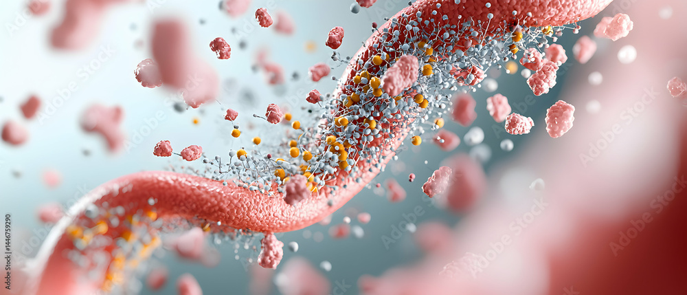 Poster microscopic rendering of cells and biological structures. perfect for medical educational materials 