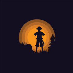 Vector silhouette samurai Japanese illustration