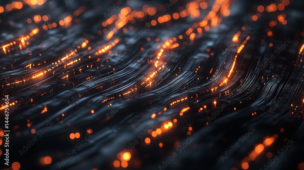 Poster abstract dark background orange glowing lines digital art texture design modern wave pattern elegant